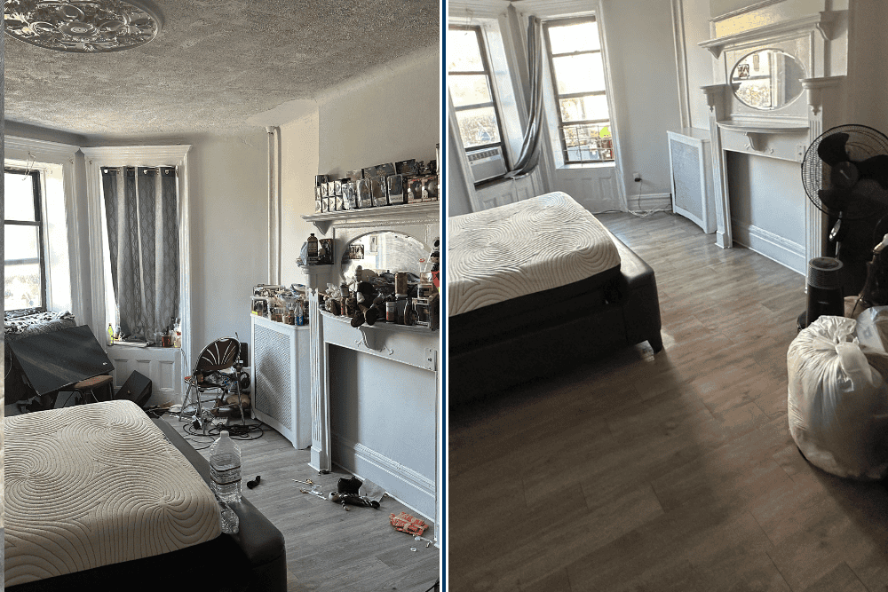 Heavy-duty hoarder cleanup with deep decluttering, trash removal, and organizing.